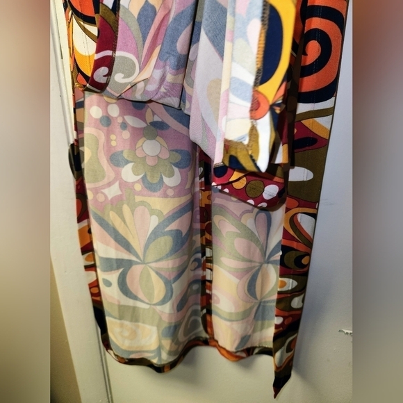 Zara Goovy Multicolored Mod 1970s Style Slit Sides Maxi Dress Long Sleeve Size S - Picture 14 of 16
